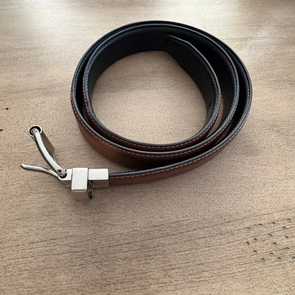 Mens Reversible Belt Black Brown Silver Swivel Buckle Size Large 36-42 Casual